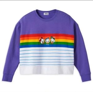 Huey, Dewey, and Louie Duck Disney Pullover Rainbow Striped Sweatshirt XLarge